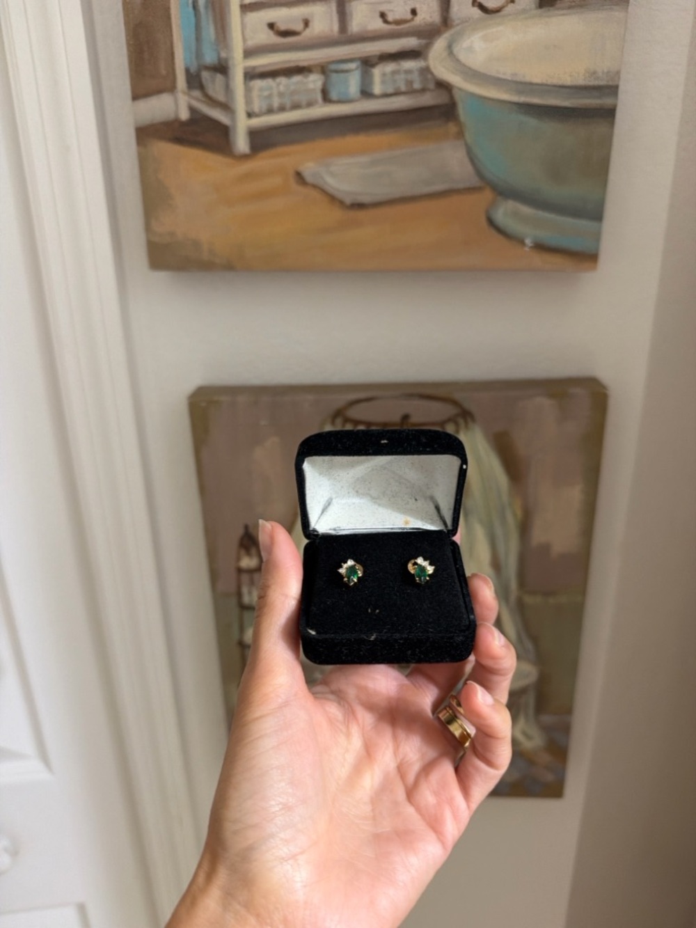 Gold Plated Green Stone Stud Earrings